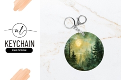 Moonlit Forest Watercolor Round Keychain Png Art Product Image 1