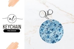 Blue Floral Watercolor Pattern Round Keychain Png Product Image 1
