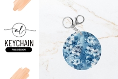 Blue Floral Pattern Round Keychain Png Product Image 1
