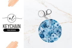 Blue Floral Watercolor Round Keychain Png Design Product Image 1