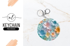 Pastel Paper Flowers Round Keychain Png Product Image 1