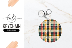 Distressed Plaid Checkered Pattern Round Keychain Png Product Image 1