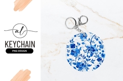 Blue Floral Pattern Round Keychain Png Design Product Image 1