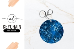 Blue Floral Pattern Design Round Keychain Png Product Image 1