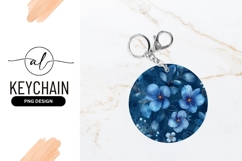 Blue Watercolor Floral Round Keychain Png Product Image 1