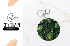 Tropical Leaves Circle Design Round Keychain Png Product Image 1