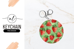 Watercolor Strawberries Pattern Green Round Keychain Product Image 1