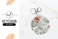 Pink And White Floral Design Round Keychain Product Image 1