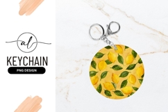 Lemon And Leaves Seamless Pattern Round Keychain Png Product Image 1