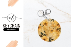Golden Floral Vintage Round Keychain Png Product Image 1
