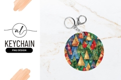 Colorful Abstract Christmas Trees Round Keychain Png Product Image 1