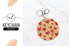 Watercolor Hearts On Textured Paper Round Keychain Png Product Image 1