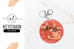 Bees Sipping Coffee Watercolor Round Keychain Png Product Image 1