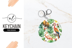 Watercolor Tropical Birds And Leaves Round Keychain Product Image 1