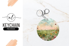 Watercolor Flower Field Round Keychain Png Design Product Image 1