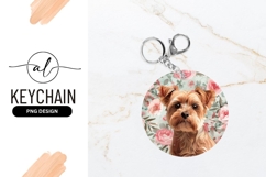 Yorkshire Terrier With Pink Floral Round Keychain Png Product Image 1