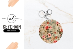 Floral Pattern Vintage Style Round Keychain Png Product Image 1