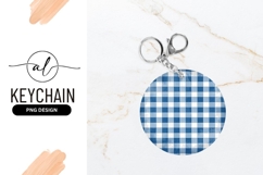 Blue White Gingham Round Keychain Png Product Image 1