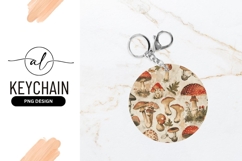 Vintage Mushroom Illustration Round Keychain Png Product Image 1