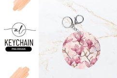 Watercolor Pink Magnolia Floral Round Keychain Png Product Image 1