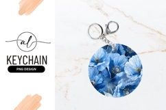 Blue Poppy Floral Design For Round Keychain Product Image 1