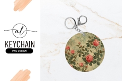 Vintage Rose Floral Round Keychain Png Product Image 1
