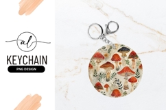 Watercolor Mushroom And Foliage Round Keychain Png Product Image 1