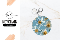 Narcissus Flowers On Light Blue Round Keychain Product Image 1