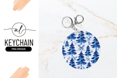 Blue Watercolor Christmas Tree Pattern Round Keychain Product Image 1