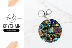 Steampunk Stained Glass Round Keychain Design Product Image 1