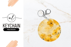 Yellow Floral Illustration Round Keychain Png Product Image 1