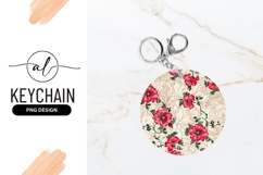 Floral Pattern Background Red Flowers Round Keychain Png Product Image 1
