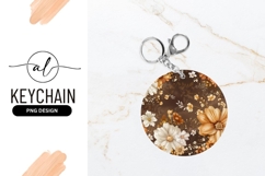 Elegant Brown Flower Illustration Round Keychain Png Product Image 1