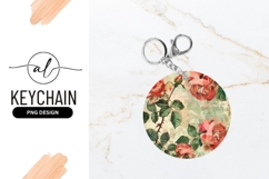 Vintage Roses Floral Round Keychain Png Design Product Image 1