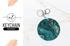 Teal And Gold Abstract Round Keychain Png Product Image 1