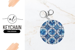 Blue Floral Pattern Round Keychain Png Product Image 1