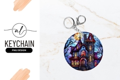 Stained Glass Spooky Mansion Round Keychain Png Product Image 1