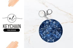 Blue Floral Watercolor Circle Round Keychain Png Product Image 1