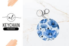 Blue Poppies And Seed Pods Round Keychain Png Product Image 1