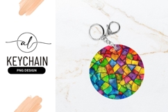 Colorful Abstract Stained Glass Round Keychain Png Product Image 1