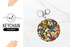 Vibrant Floral Pattern Illustration Round Keychain Png Product Image 1