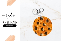 Halloween Pumpkin And Bat Pattern Round Keychain Product Image 1