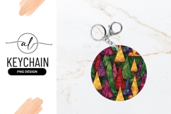 Colorful Stained Glass Christmas Trees Round Keychain Png Product Image 1