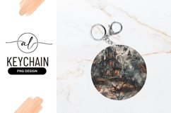 Spooky Watercolor Haunted House Round Keychain Png Product Image 1