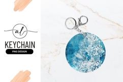Blue And White Abstract Art Round Keychain Product Image 1