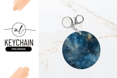 Blue And Gold Watercolor Galaxy Round Keychain Product Image 1