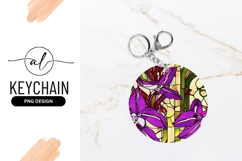 Floral Stained Glass Design Round Keychain Product Image 1