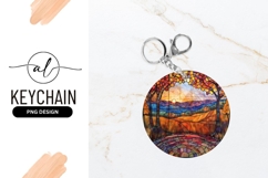 Autumn Landscape Stained Glass Round Keychain Png Product Image 1
