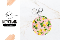 Lemons And Leaves On Pink Pattern Round Keychain Png Product Image 1