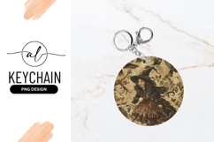 Vintage Witch Illustration For Round Keychain Png Product Image 1